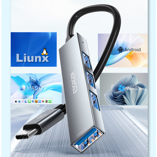 Фото - Хаб USB Essager Fengyang  4 in 1 Splitter USB-C port (EHBC04-FY10-P)