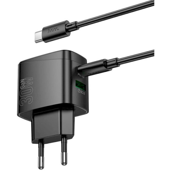Фото - Сетевое зарядное устройство HOCO CS61A Bright PD30W+QC3.0 charger set (C to iP)(EU) Black (6942007638432)