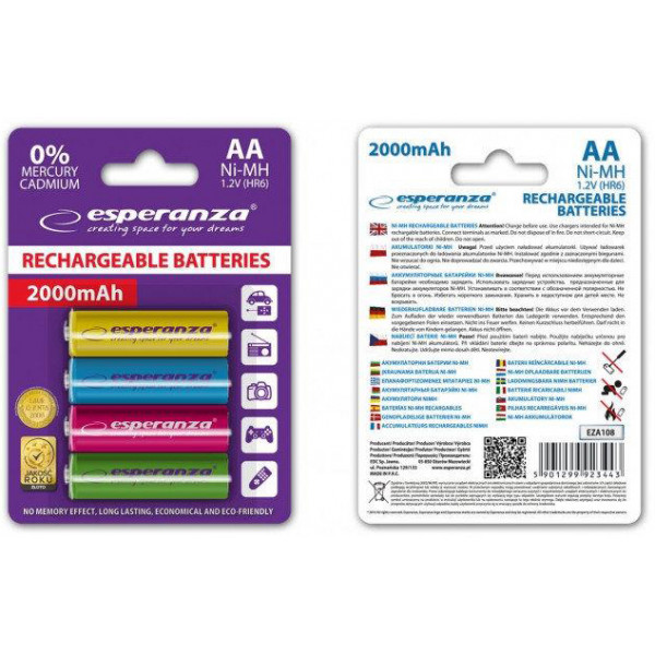 Фото - Аккумулятор тип AA Esperanza Ni-MH AA/HR06 2000 mAh BL 4шт Mix (EZA108)