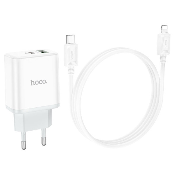 Фото - Сетевое зарядное устройство HOCO C105A PD20W+QC3.0 charger set (C to iP)(EU) White (6931474782939)