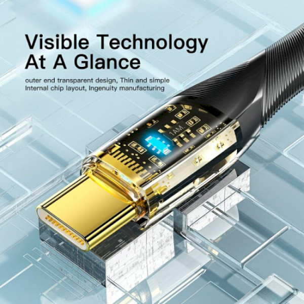 Фото - Кабель синхронизации данных Essager Interstellar Transparent Design USB Charging Cable USB A to Type C 7A 1m Black (EXCT-XJ01-P)