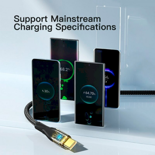 Фото - Кабель синхронизации данных Essager Interstellar Transparent Design USB Charging Cable USB A to Type C 7A 1m Black (EXCT-XJ01-P)