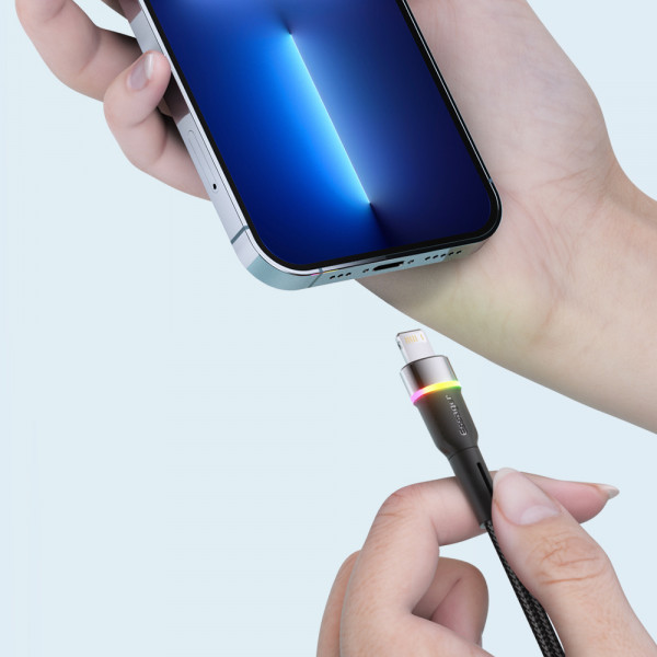Фото - Кабель синхронизации данных Essager Colorful LED USB Cable Fast Charging 2.4A USB-A to Lightning 2m Black (EXCL-XCDA01)