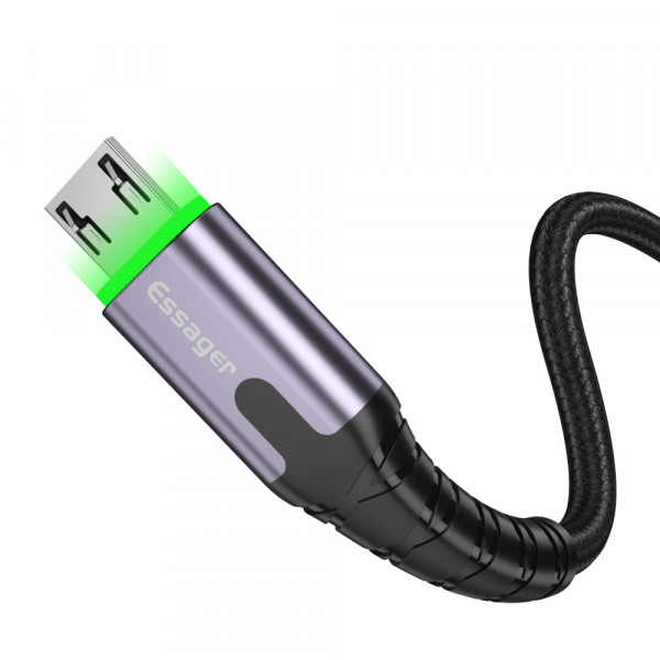 Фото - Кабель синхронизации данных Essager LED Light USB Charging & Data Micro 2.4A 1m Black (EXCM-XG0G)