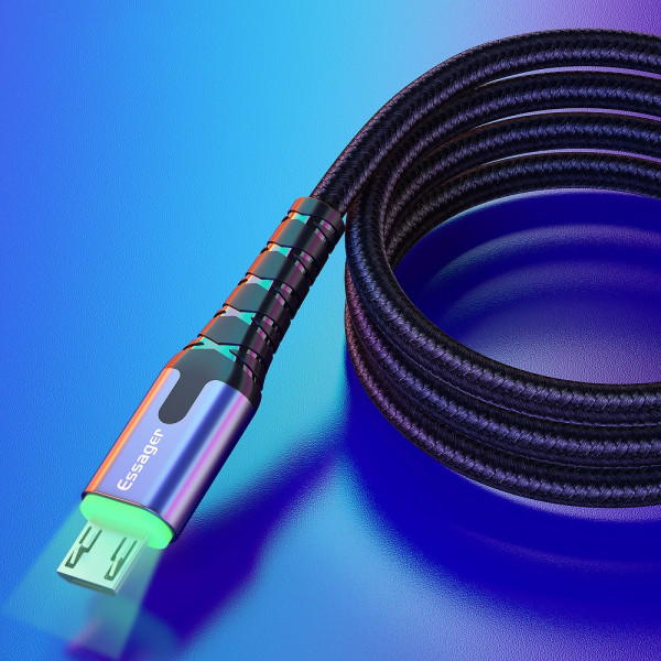 Фото - Кабель синхронизации данных Essager LED Light USB Charging & Data Micro 2.4A 1m Black (EXCM-XG0G)