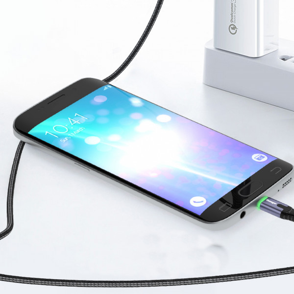 Фото - Кабель синхронизации данных Essager LED Light USB Charging & Data Micro 2.4A 1m Black (EXCM-XG0G)