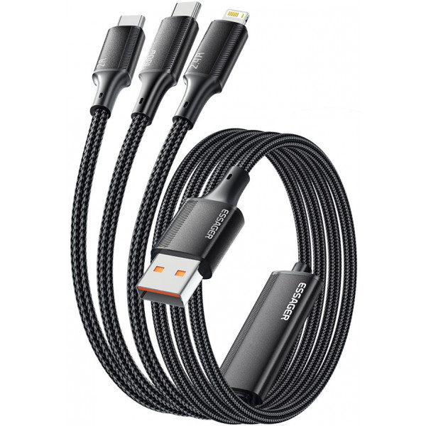 Фото - Кабель синхронизации данных Essager Simple 3 in 1 Micro+Type-c+Lightning 100W USB Cable 1.2M (EXCMTL-JJ01-P)