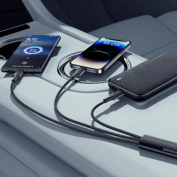 Фото - Кабель синхронизации данных Essager Simple 3 in 1 Micro+Type-c+Lightning 100W USB Cable 1.2M (EXCMTL-JJ01-P)
