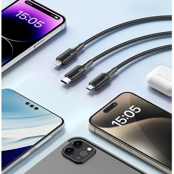 Фото - Кабель синхронизации данных Essager Simple 3 in 1 Micro+Type-c+Lightning 100W USB Cable 1.2M (EXCMTL-JJ01-P)