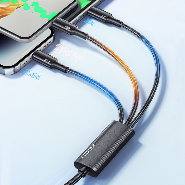Фото - Кабель синхронизации данных Essager Simple 3 in 1 Micro+Type-c+Lightning 100W USB Cable 1.2M (EXCMTL-JJ01-P)