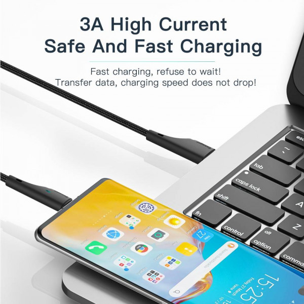 Фото - Кабель синхронизации данных Essager Rousseau 3A Fast Charging USB Type C Cable 2m Black (EXCT-LSA01)