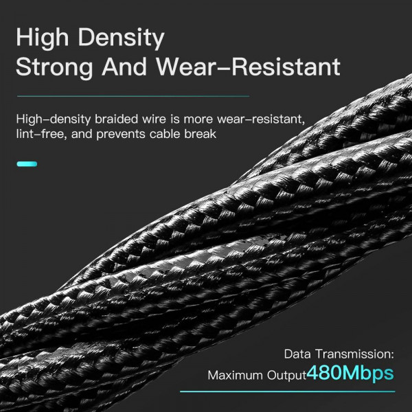 Фото - Кабель синхронизации данных Essager Rousseau 3A Fast Charging USB Type C Cable 2m Black (EXCT-LSA01)
