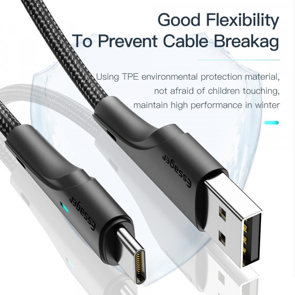 Фото - Кабель синхронизации данных Essager Rousseau 3A Fast Charging USB Type C Cable 0.25m Black (EXCT-LSB01)