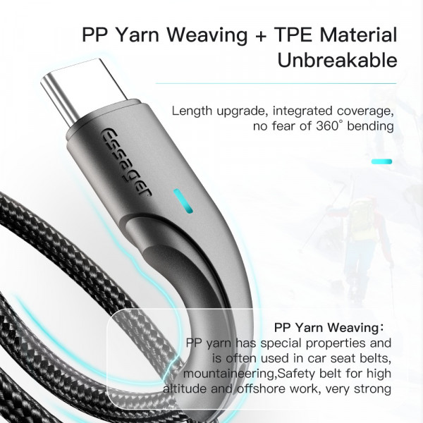 Фото - Кабель синхронизации данных Essager Rousseau 3A Fast Charging USB Type C Cable 0.25m Black (EXCT-LSB01)