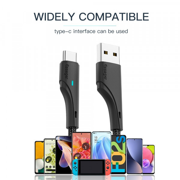 Фото - Кабель синхронизации данных Essager Rousseau 3A Fast Charging USB Type C Cable 0.25m Black (EXCT-LSB01)
