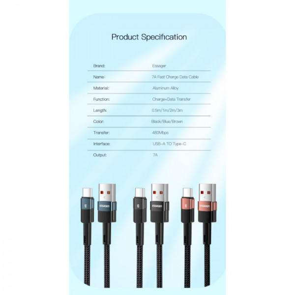 Фото - Кабель синхронизации данных Essager Star 7A Type-C USB Cable 1m Brown (EXCT-XC12)