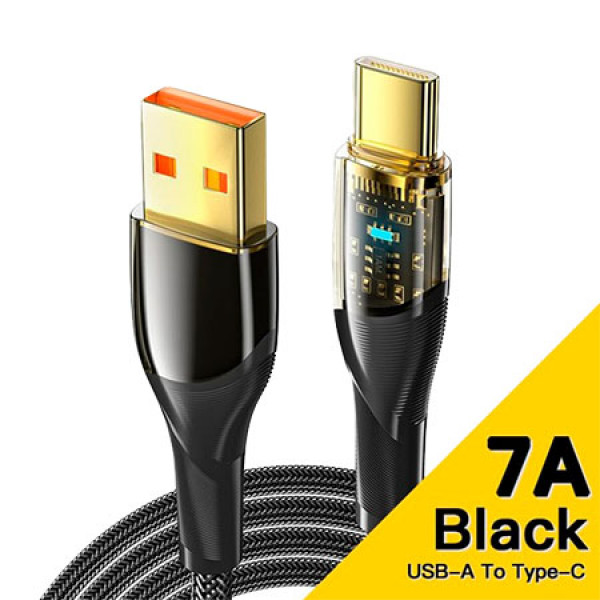 Фото - Кабель синхронизации данных Essager Interstellar Transparent Design USB Charging Cable USB A to Type C 7A 1m Black (EXCT-XJ01-P)