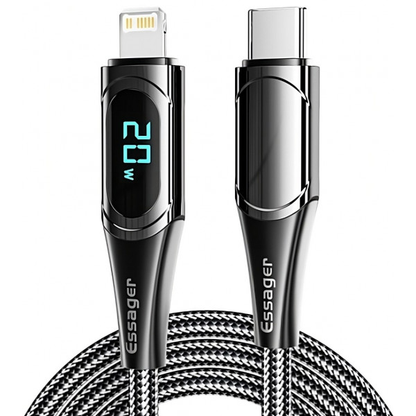 Фото - Кабель синхронизации данных Essager LED Digital Display PD 20W Fast Charging Type C to Lightnining USB Cable 1m Black (EXCTL-YD01)