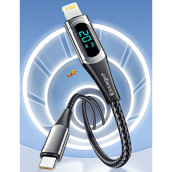 Фото - Кабель синхронизации данных Essager LED Digital Display PD 20W Fast Charging Type C to Lightnining USB Cable 1m Black (EXCTL-YD01)