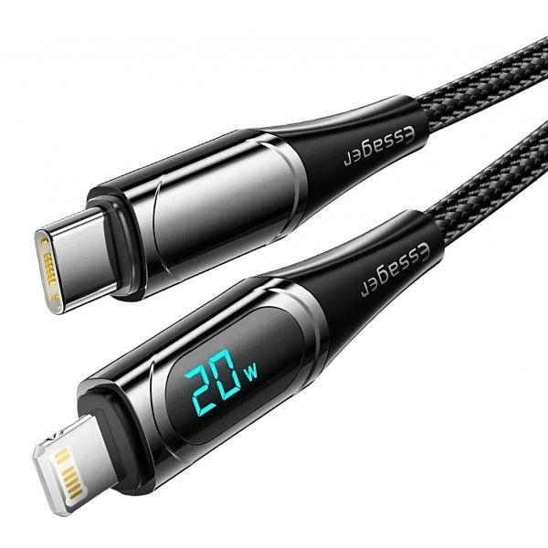 Фото - Кабель синхронизации данных Essager LED Digital Display PD 20W Fast Charging Type C to Lightnining USB Cable 1m Black (EXCTL-YD01)