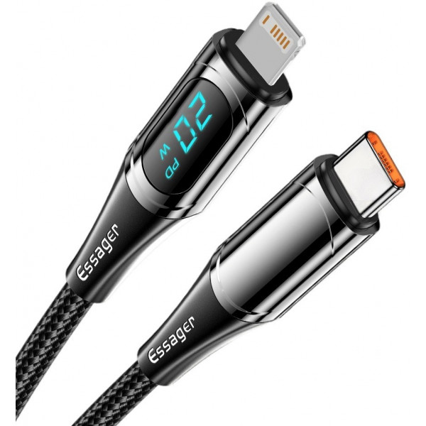 Фото - Кабель синхронизации данных Essager LED Digital Display PD 20W Fast Charging Type C to Lightnining USB Cable 1m Black (EXCTL-YD01)