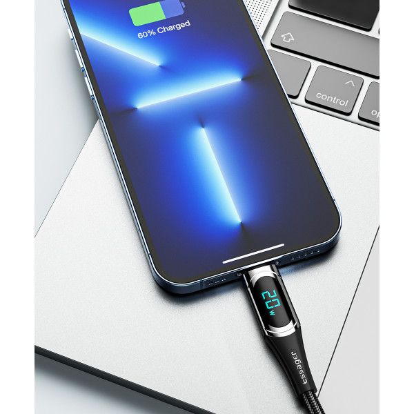 Фото - Кабель синхронизации данных Essager LED Digital Display PD 20W Fast Charging Type C to Lightnining USB Cable 1m Black (EXCTL-YD01)