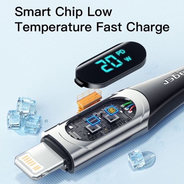 Фото - Кабель синхронизации данных Essager LED Digital Display PD 20W Fast Charging Type C to Lightnining USB Cable 1m Black (EXCTL-YD01)