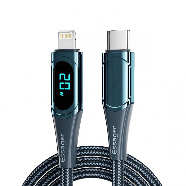 Фото - Кабель синхронизации данных Essager LED Digital Display PD 20W Fast Charging Type C to Lightnining USB Cable 2m Blue (EXCTL-YDA03)