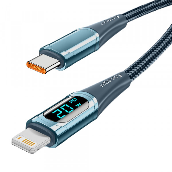 Фото - Кабель синхронизации данных Essager LED Digital Display PD 20W Fast Charging Type C to Lightnining USB Cable 2m Blue (EXCTL-YDA03)
