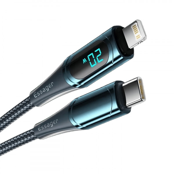 Фото - Кабель синхронизации данных Essager LED Digital Display PD 20W Fast Charging Type C to Lightnining USB Cable 2m Blue (EXCTL-YDA03)
