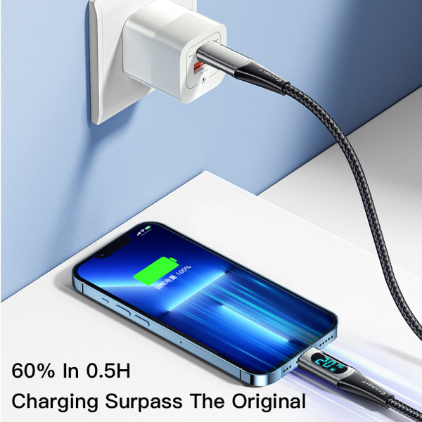 Фото - Кабель синхронизации данных Essager LED Digital Display PD 20W Fast Charging Type C to Lightnining USB Cable 2m Blue (EXCTL-YDA03)