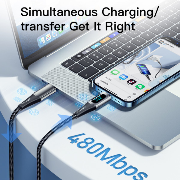 Фото - Кабель синхронизации данных Essager LED Digital Display PD 20W Fast Charging Type C to Lightnining USB Cable 2m Blue (EXCTL-YDA03)