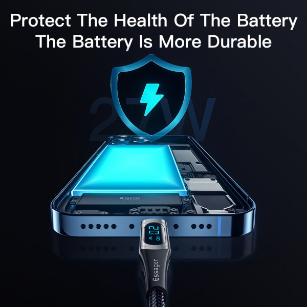 Фото - Кабель синхронизации данных Essager LED Digital Display PD 20W Fast Charging Type C to Lightnining USB Cable 2m Blue (EXCTL-YDA03)