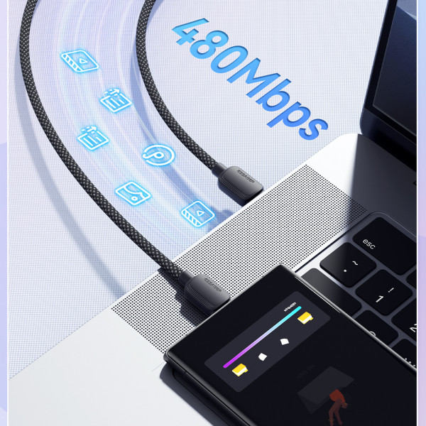 Фото - Кабель синхронизации данных Essager Breeze USB Cable Type C to Type C 1M Black 100W (EXCTT1-WL01-P)