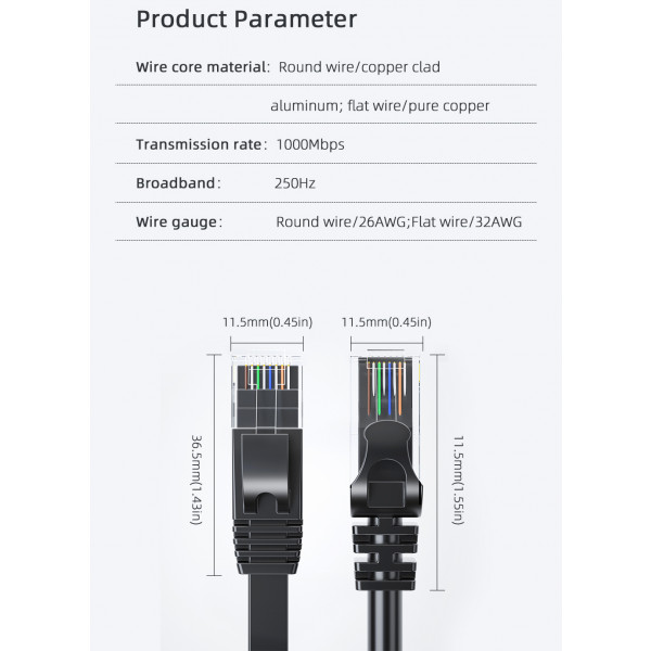 Фото - Кабель патч-корд Essager TopSpeed Cable Ethernet Cat6 RJ45 Splitter Network Flat Cable 3m Black (EXCWXB-JSC01)