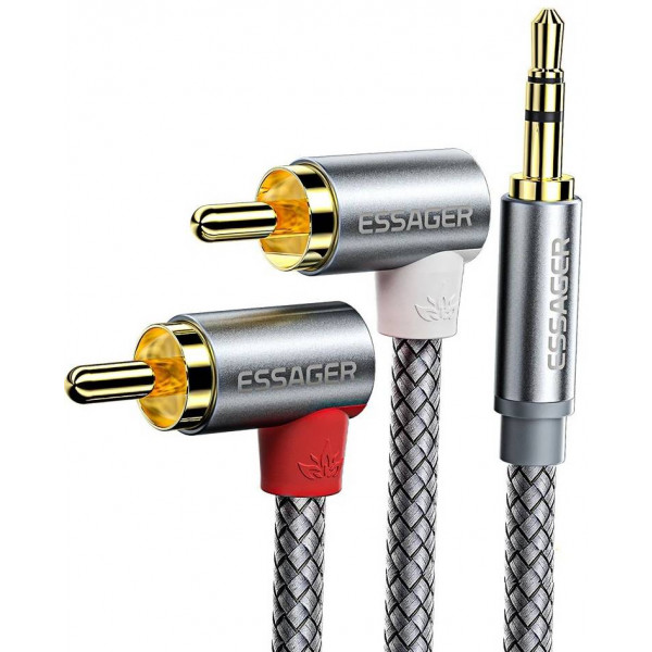 Фото - Кабель 3.5 мм - 3.5 мм Essager Monster Elbow RCA Audio Cable Jack 3.5 to 2 RCA Cable 3.5mm  3.5mm Jack to 2RCA 2M (EYPWT-MYA0G-P)
