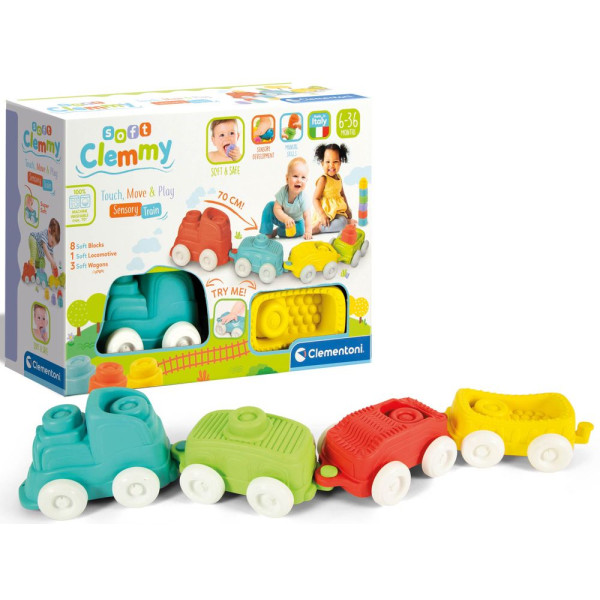 Фото - Базовый игровой транспорт для малыша Clementoni с конструктором Sensory Train серия Soft Clemmy (17424)