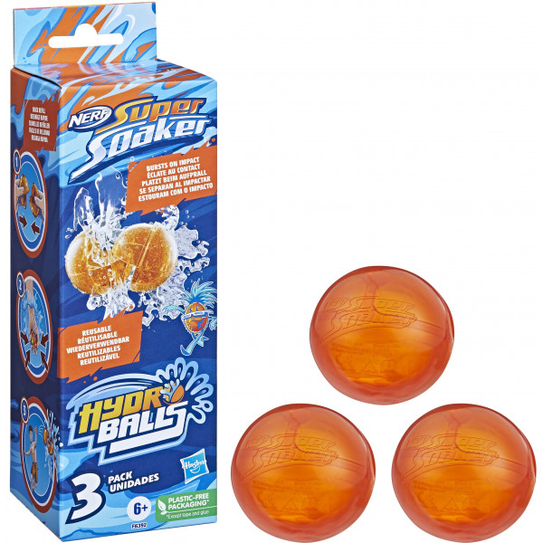 Фото - Шарики для бластеров Hasbro NERF Super Soaker Hydro Balls 3-Pack, Reusable Water-Filled Balls (F6392)