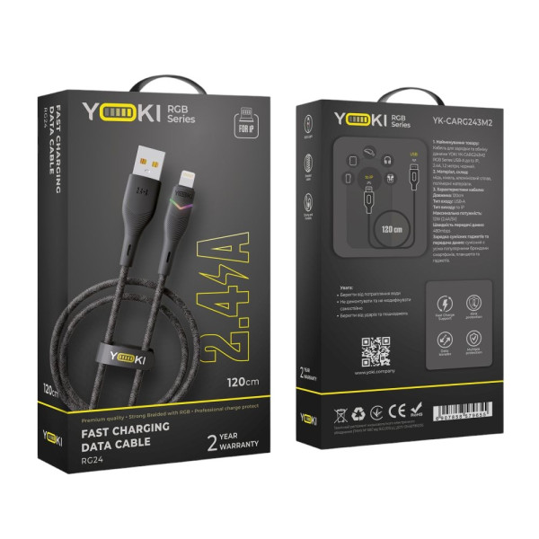 Фото - Кабель синхронизации данных YOKI RGB Lightning 2.4A 1.2m Black (YK-RG24)