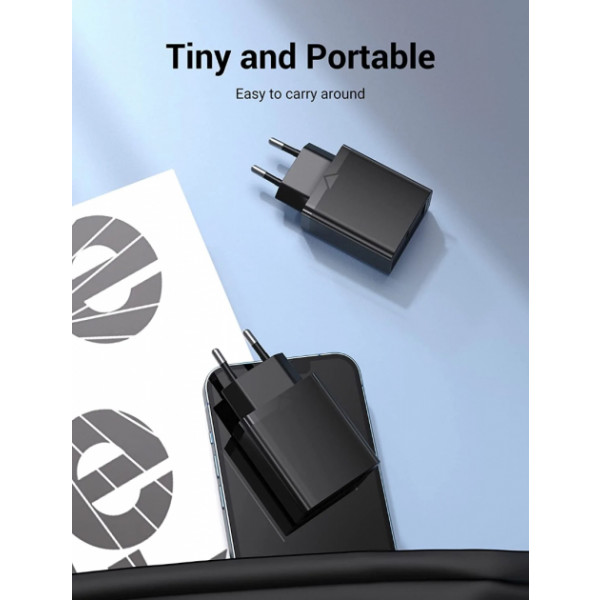 Фото - Сетевое зарядное устройство Vention USB Type C + QC4.0 20W Black (FADB0-EU)