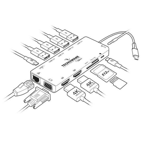 Фото - Хаб USB Tecnoware USB TYPE-C 13в1 Adapter (FHUB17692)