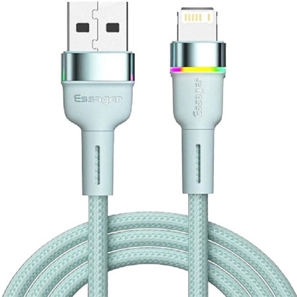 Фото - Кабель синхронизации данных Essager Colorful LED USB Cable Fast Charging 2.4A USB-A to Lightning 2m Blue (EXCL-XCDA03)
