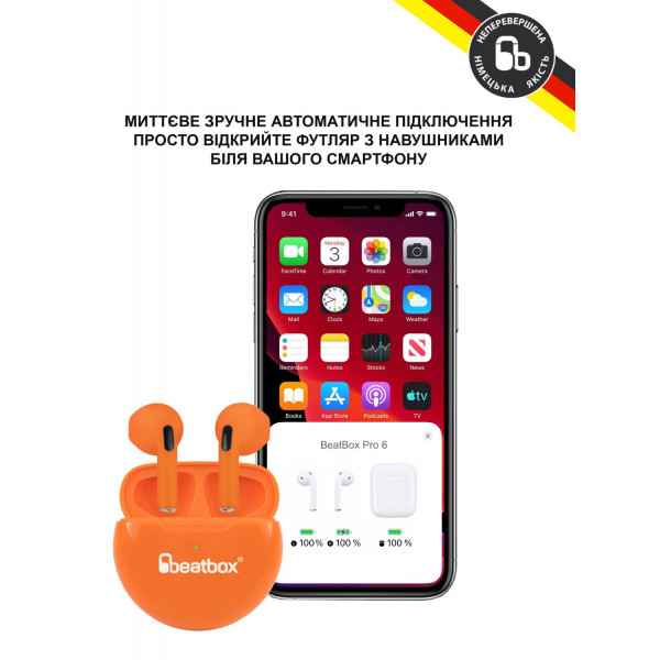 Фото - Наушники вкладыши беспроводные TWS BeatBox PODS PRO 6 orange (bbppro6o)