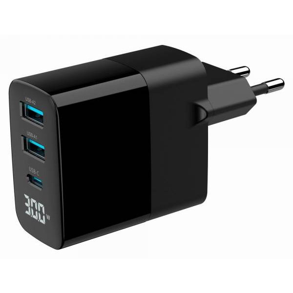 Фото - Сетевое зарядное устройство Gembird 2хUSB-A (QC3.0 18W) + 1хType-C PD20W (TA-UC-PDQC30LCD-BK-02)