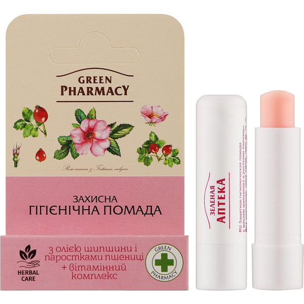 Фото - Бальзам для губ Green Pharmacy 3,6 г с маслом шиповника/ростками пшеницы/защитная (8588006037364)