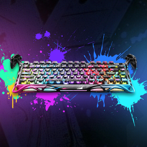 Фото - Клавиатура проводная игровая GravaStar Mercury V75 Pro 80keys, Magnetic Jade Gaming, 8K, USB-A, RGB, Neon Graffiti (GS_V75_PRO_CG_BLK)