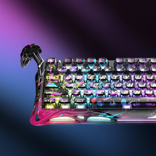 Фото - Клавиатура проводная игровая GravaStar Mercury V75 Pro 80keys, Magnetic Jade Gaming, 8K, USB-A, RGB, Neon Graffiti (GS_V75_PRO_CG_BLK)