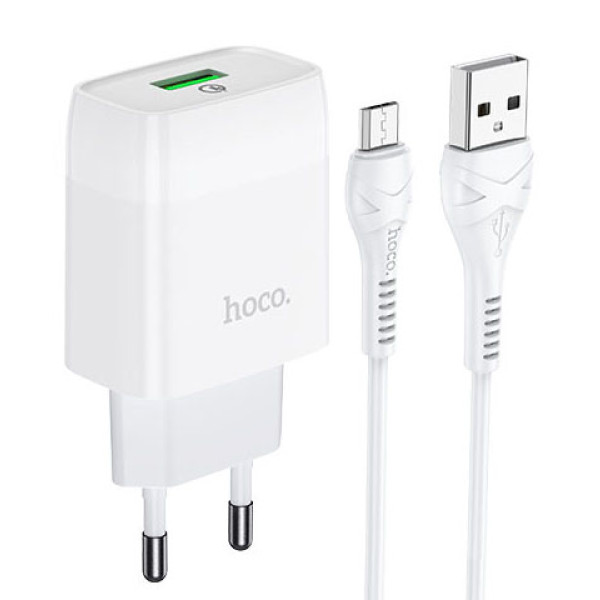 Фото - Сетевое зарядное устройство HOCO C72Q QC3.0 charger set(Micro) 18W White (6931474732538)