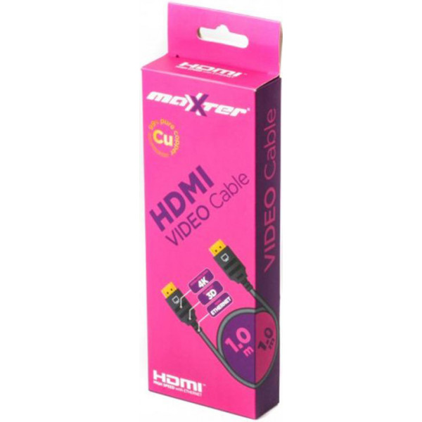 Фото - Кабель HDMI Maxxter HDMI-HDMI M/M v1.4 1m Black (VB-HDMI4-1M)