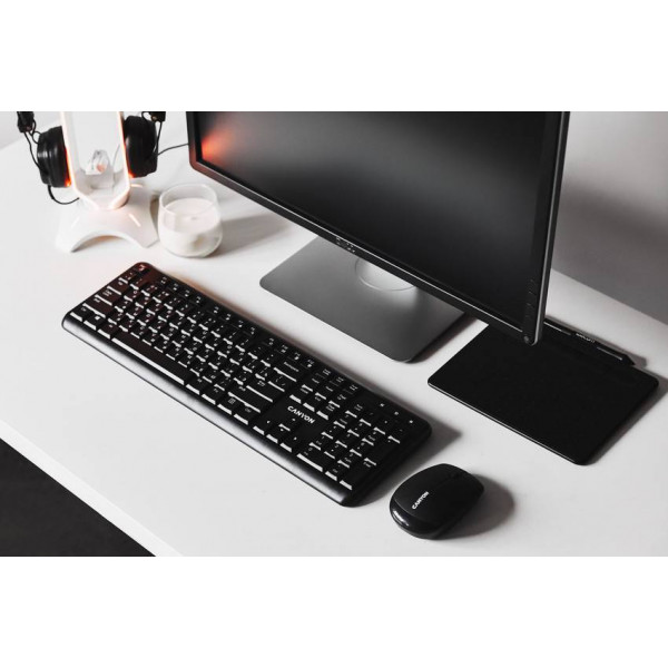 Фото - Клавиатура+мышь беспроводная Canyon SET-W20 Velvet Wireless Silent ENG/UKR Black (CNS-HSETW02)